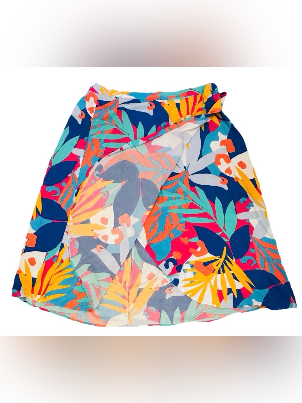JCrew Factory Tropical Faux Wrap Skirt XXL 100% Viscose Elastic Waist Vibrant - Picture 4 of 6